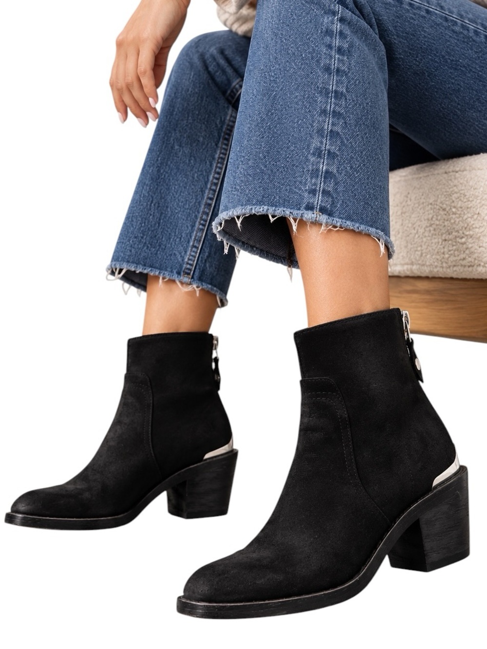 RAG & BONE Distressed Suede Moto Ankle Boots Black EU 37.5 US 7.5-8